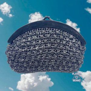 Vintage Style Black Plastic Crochet Clutch